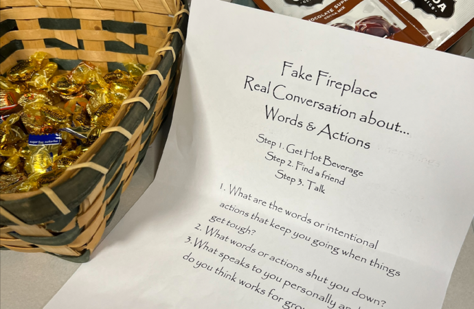 Fake Fireplace, Real Conversations encourages students to share their opinions